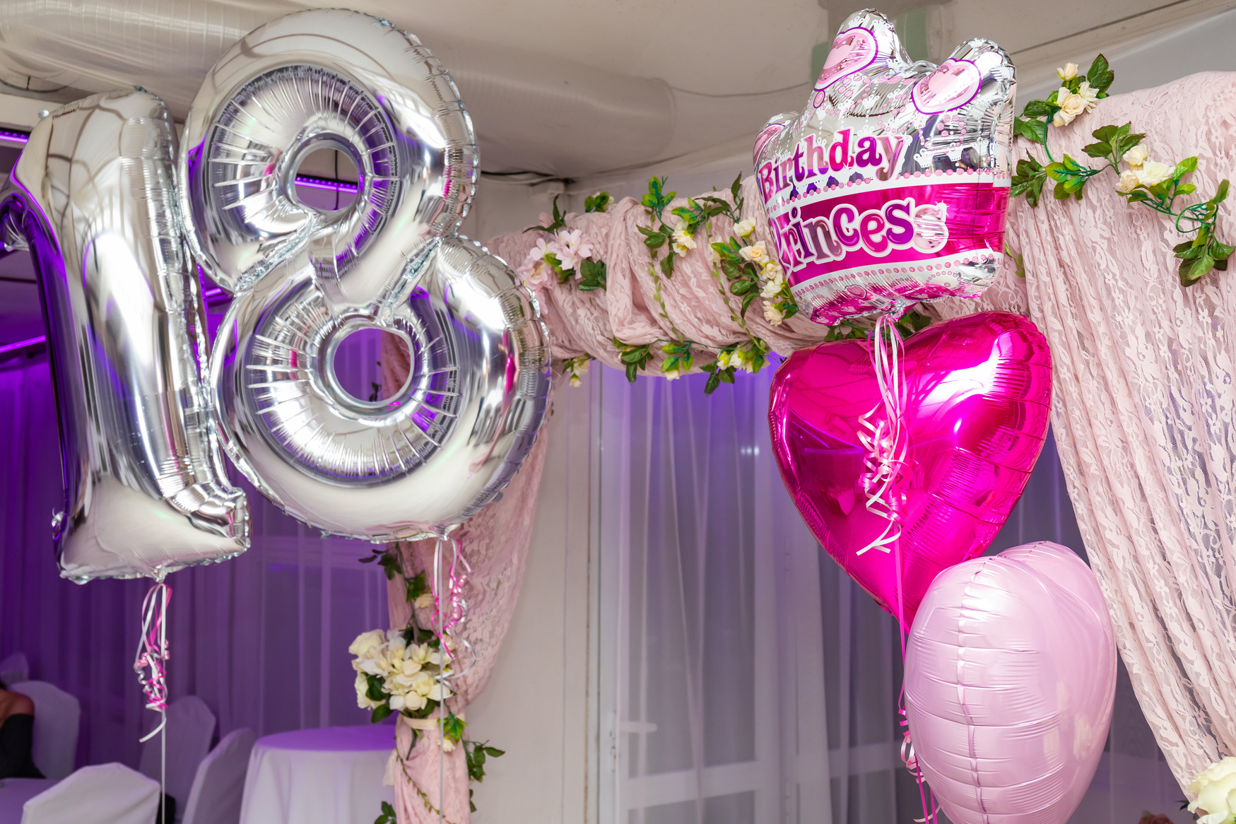 Decorative balloons on the 18 birthday party.